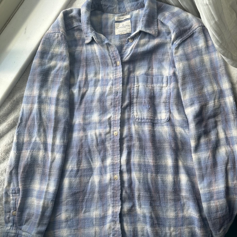 Fall Girl Blue Plaid Lumberjack Flannel Button Up Long Sleeve Shirt